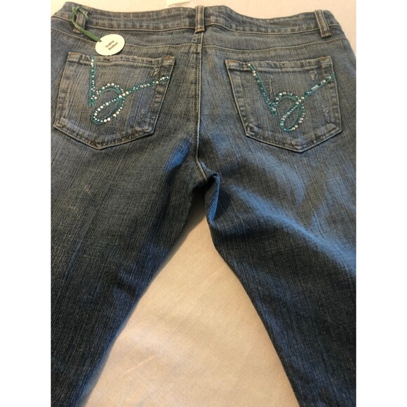 Bebe Women's Jeans Sophie Bootcut Rhinestones Distressed Size 31 X 34 NWT - Picture 9 of 10